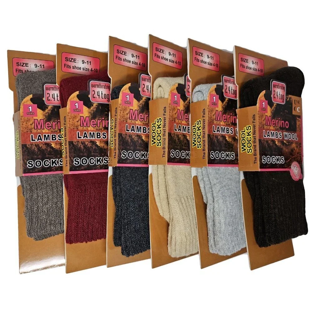 Women Merino Lamb Wool Socks, Thick Thermal Warm Winter Crew Sux, 6 Pairs NWT